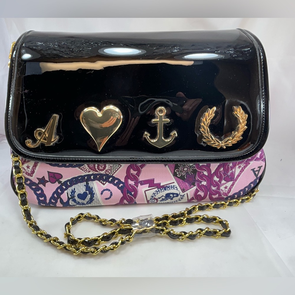 RARE Fred Perry Amy Winehouse Pink Chain Print Medium Bowling Bag Patent Leather
